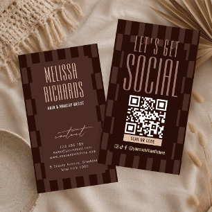 Carte De Visite Code QR scannable des médias sociaux marron et bei