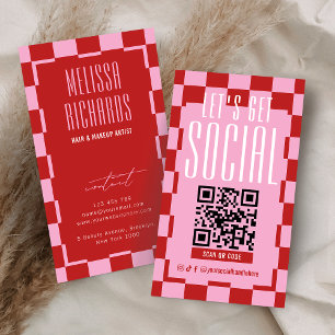 Carte De Visite Code QR scannable sur les réseaux sociaux Rouge &