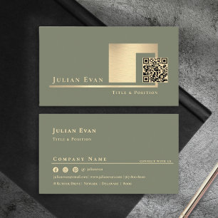 Carte De Visite Code QR scannable vert sauge moderne minimaliste