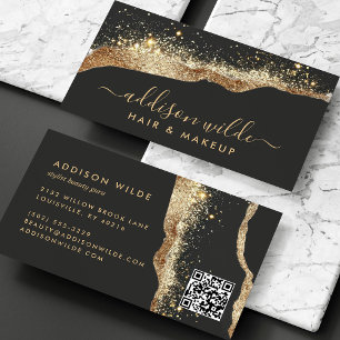 Carte De Visite Code QR Script Pailleté Noir Et Or Époustouflant