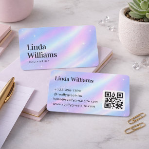 Carte De Visite Code QR sérigraphié iridescent pastel doux avec no