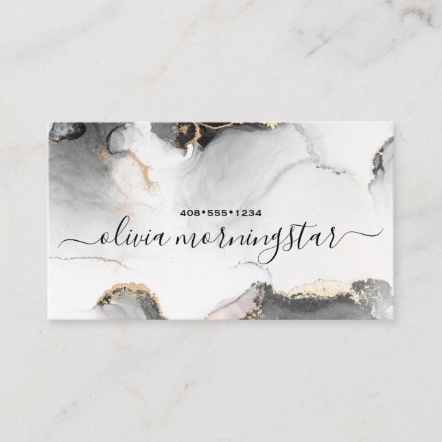 Carte De Visite Code QR Signature Black Gold Marbled Aquarelle (Devant)