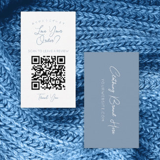 Carte De Visite Code QR Simple Bleu Poussiéreux Script Laisser un