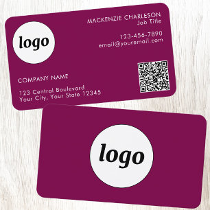 Carte De Visite Code QR simple logo et texte Magenta Rose