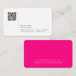 Carte De Visite Code QR Simple moderne Hot Pink Professional