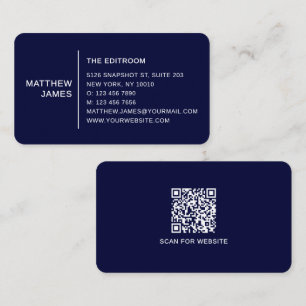 Carte De Visite Code QR simple moderne minimal bleu blanc