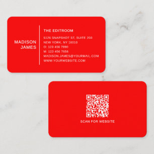 Carte De Visite Code QR simple moderne minimal rouge blanc