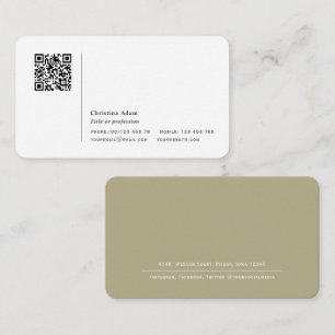Carte De Visite Code QR Simple moderne Sage Green Professional