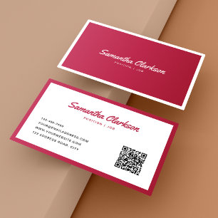 Carte De Visite Code QR simple Viva Magenta Border Script