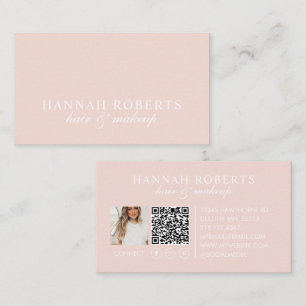 Carte De Visite Code QR Social Script Rose Pâle Photo Maquillage C