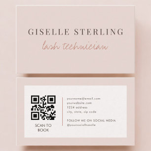 Carte De Visite Code QR Technicien de Cils Rose Pâle Blush