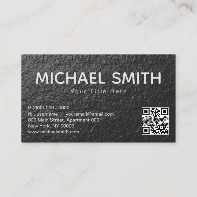 Carte De Visite Code Qr Texture Feuille Noire (Dos)