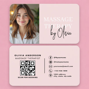 Carte De Visite Code QR Thérapeute de Massage Rose Pâle