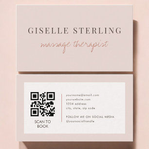 Carte De Visite Code QR Thérapeute de Massage Rose Pâle