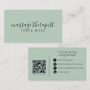 Carte De Visite Code QR Thérapeute de Massage Vert Sage