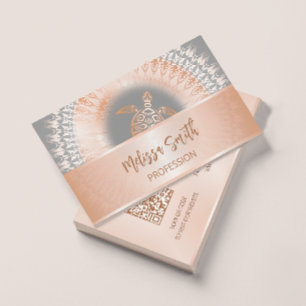 Carte De Visite Code QR   Tortue Mandala Rose Gold