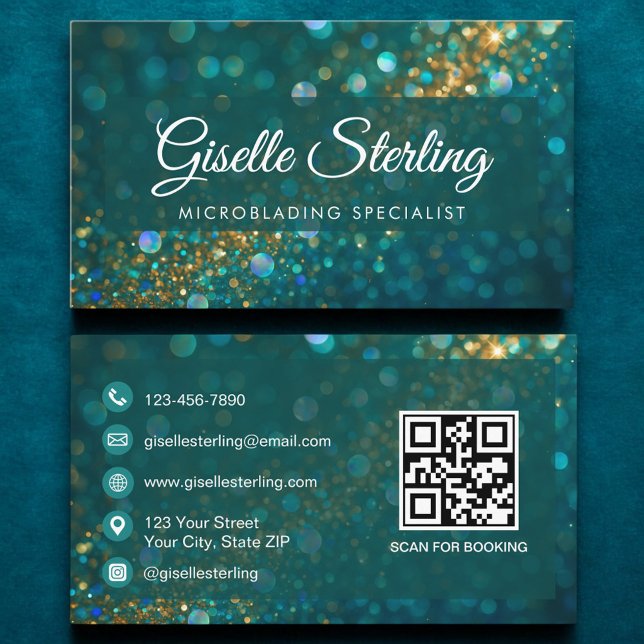 Carte De Visite Code QR Turquoise de luxe Microblading Parties sci (Créateur téléchargé)