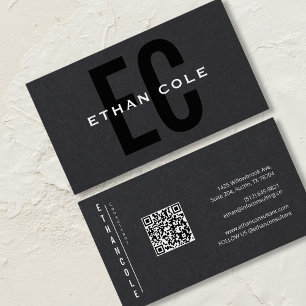 Carte De Visite Code QR Typographie Moderne Noir Professionnel 