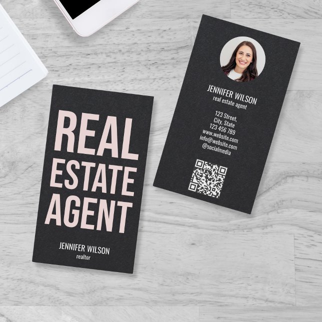 Carte De Visite Code QR unique Professional Real Estate Realtor (Créateur téléchargé)