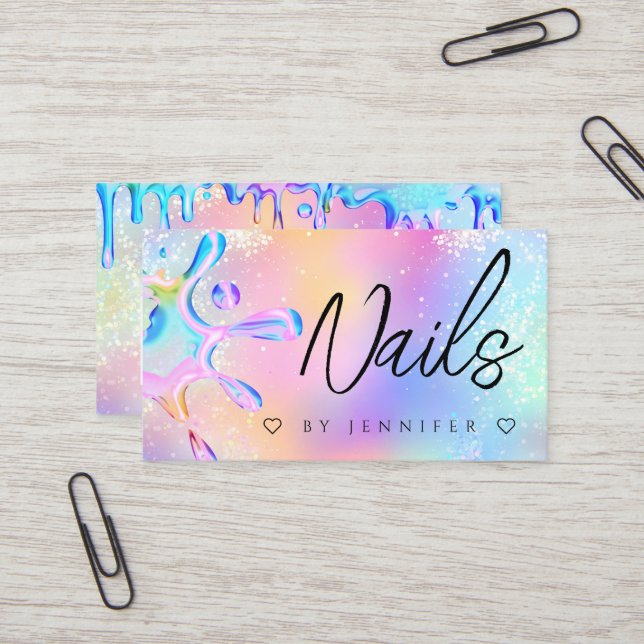 Carte De Visite Code QR Vernis Pailleté Holographique Ongles Éclab (Devant/Arrière en situation)