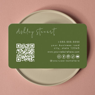 Carte De Visite Code Qr vert de mousse professionnel Script minima