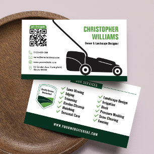 Carte De Visite Code QR vert et blanc pour l'entretien des pelouse