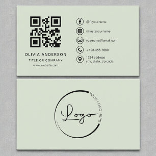 Carte De Visite Code QR Vert Sage moderne professionnel