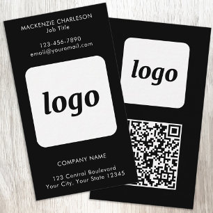 Carte De Visite Code QR vertical avec texte de logo simple noir