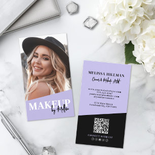 Carte De Visite Code QR Violet Photo Maquillage Vertical