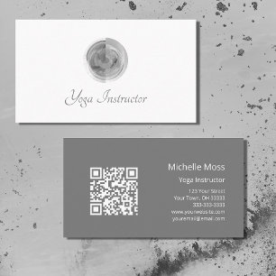 Carte De Visite Code QR Yoga Instructeur Gris Abstrait