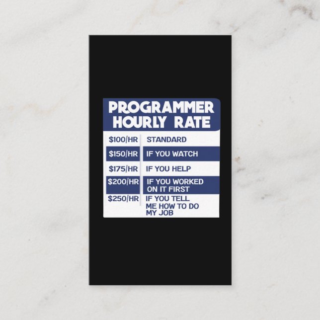 Carte De Visite Codeur informatique à tarif horaire Funny Programm (Devant)