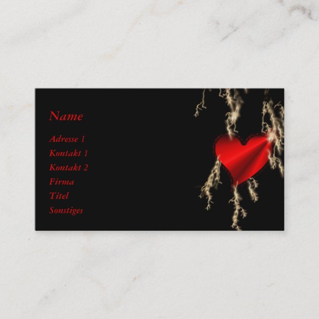 Carte De Visite coeur arc-en-ciel rouge sur noir (Devant)