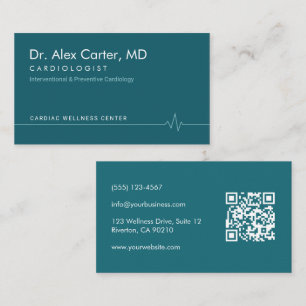 Carte De Visite Cœur battant sarcelle uni EKG cardiologue médecin