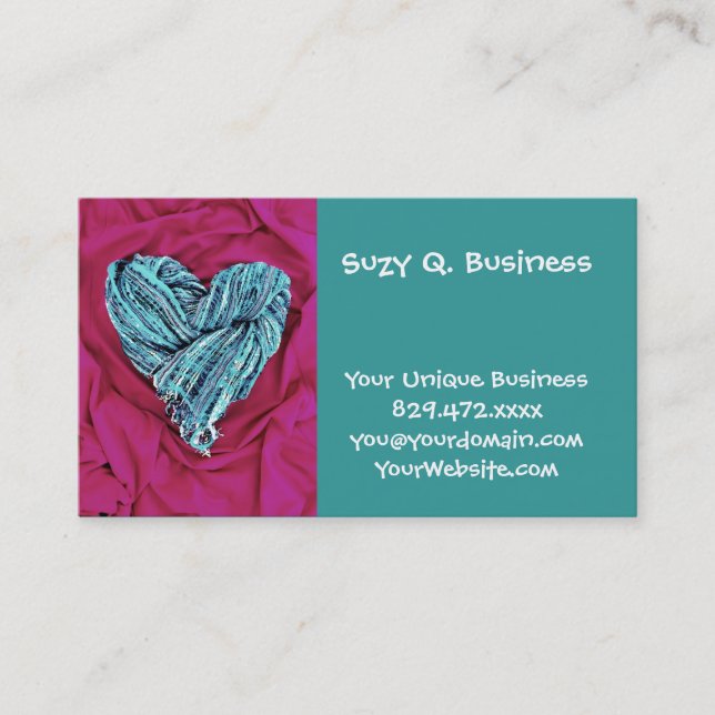 Carte De Visite Coeur bleu Turquoise cool sur tissu rose chaud Lov (Devant)