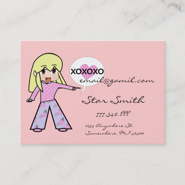 Carte De Visite Coeur Chibi mignon - Cheveux jaunes - - xoxoxoxo (Devant)