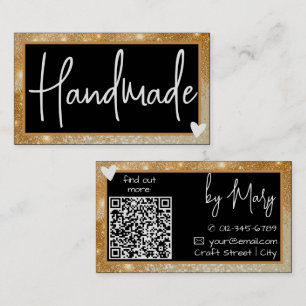 Carte De Visite Coeur de cadre de miel noir élégant avec code QR