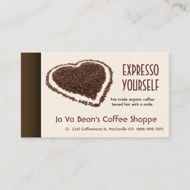 Carte De Visite Coeur de Coffeebeans de café-restaurant (Devant)