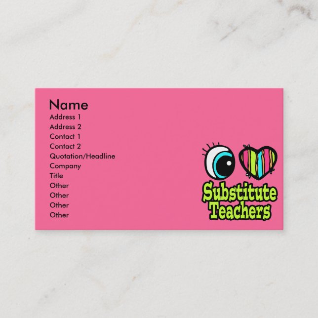 Carte De Visite Coeur des yeux lumineux J'aime Enseignants substit (Devant)