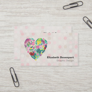 Carte De Visite Coeur floral d'été en rose et vert