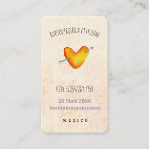 Carte De Visite Cœur jaune et pois bleus artisanaux México