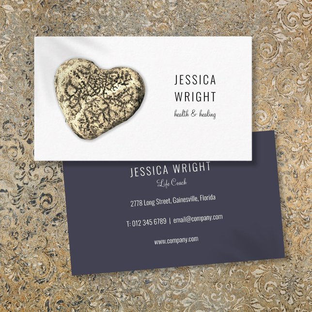 Carte De Visite Coeur naturel de galets en pierre (Natural Stone Pebble Heart Business Card)