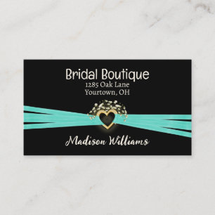 Carte De Visite Coeur nuptial et ruban aqua