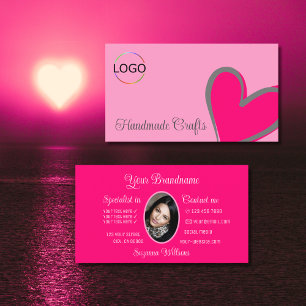 Carte De Visite Coeur rose clair avec logo et photo mignon