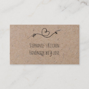 Carte De Visite Cœur rustique Faux papier kraft Fabriqué à la main