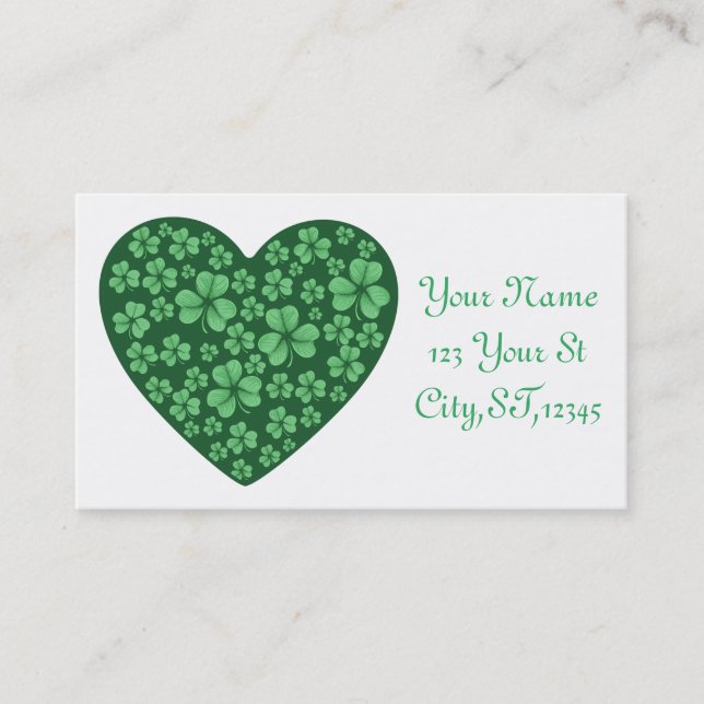 Carte De Visite Coeur Shamrock vert Saint Patrick's Day (Devant)