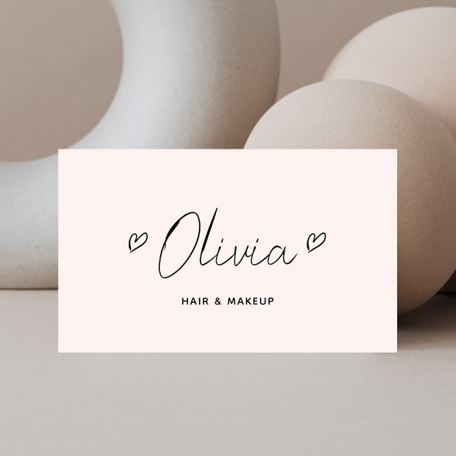 Carte De Visite Coeurs de script minimaliste Pastel rose (Créateur téléchargé)