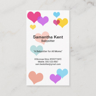 Carte De Visite Coeurs flottants de couleur blanche simple Babysit