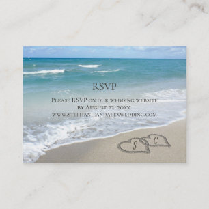 Carte De Visite Coeurs pittoresques dans Sand Beach Wedding RSVP R
