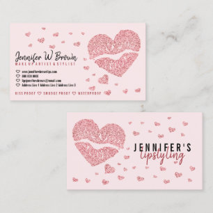 Carte De Visite Coeurs roses lèvres Rose Gold Gloss Lipstick