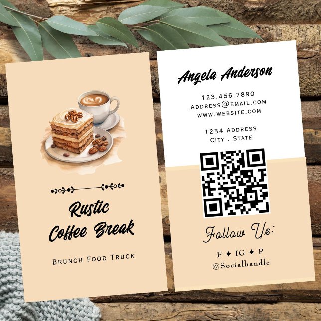 Carte De Visite Coffee Breakfast Theme QR Code and Website (Créateur téléchargé)